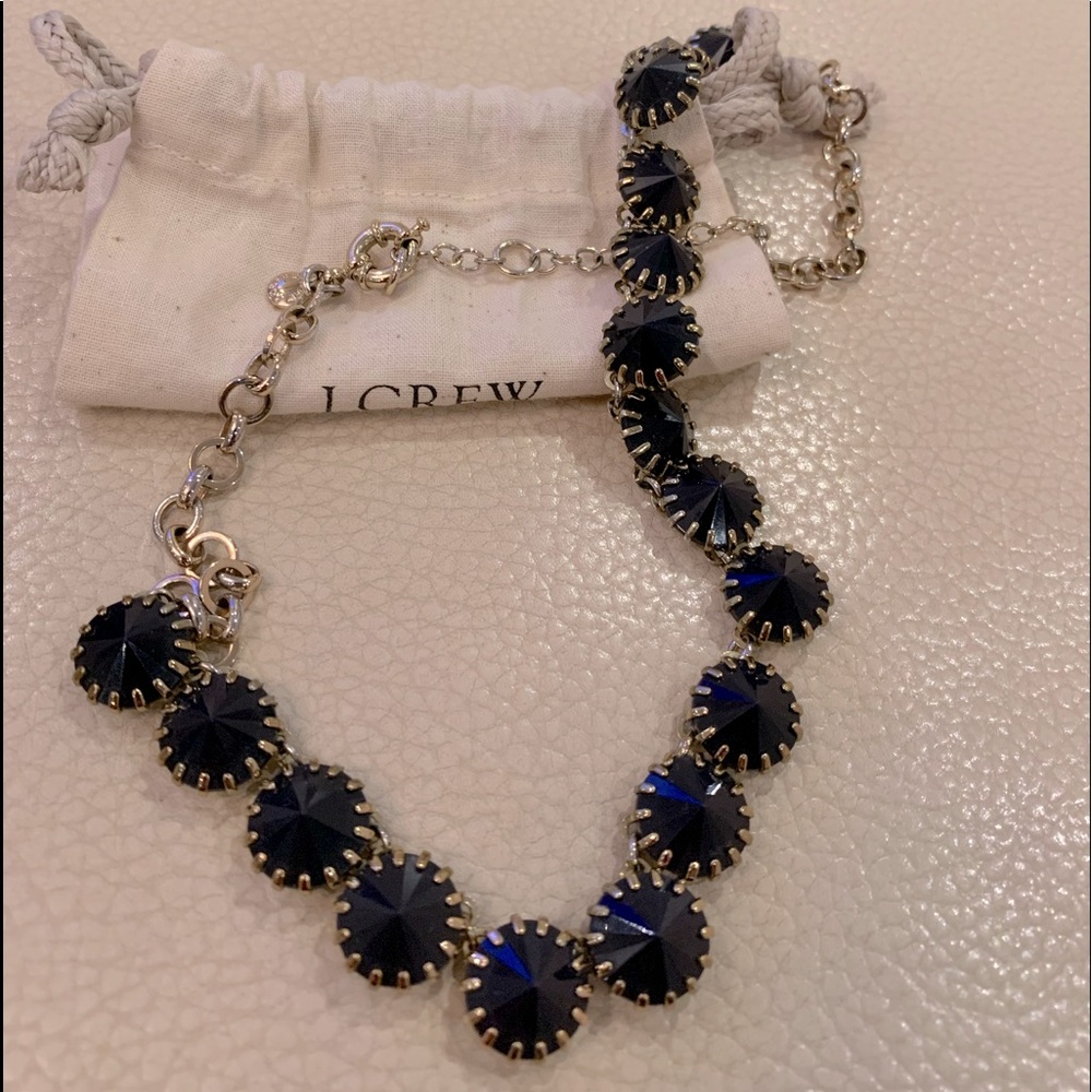 JCrew Gold Tone Navy Blue Glass Rivoli Necklace